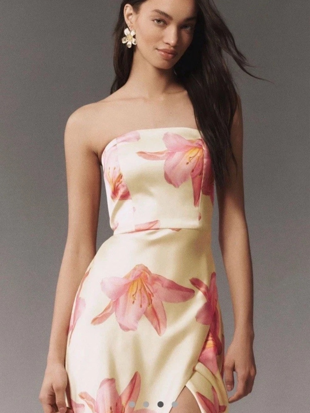 Anthropologie BHLDN Avianna Strapless Satin Side slit maxi Dress 16W $248 - Picture 4 of 6